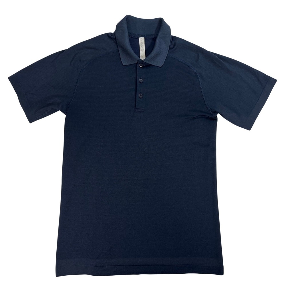 Lululemon Metal Vent Tech Polo Shirt Mens Small Navy Blue Short Sleeve Golf